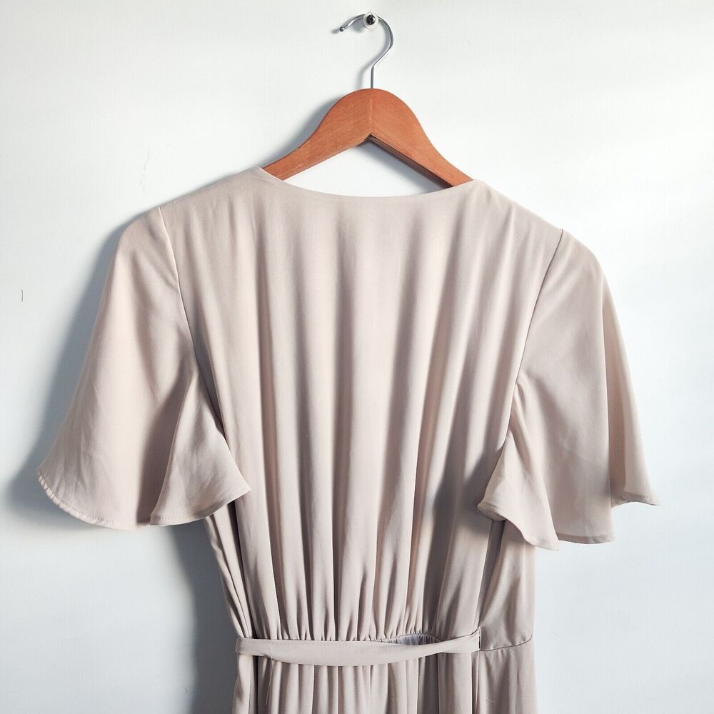 Show Me Your MuMu Sophia Wrap Dress Beige‎ Small Show Me The Ring Crisp Chiffon - Picture 8 of 14
